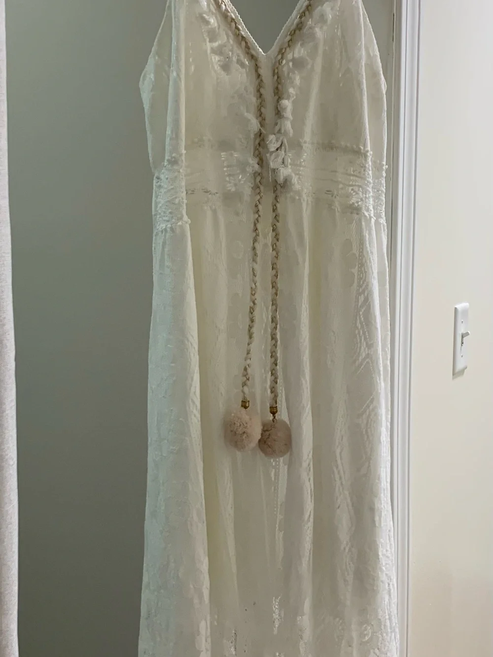 Cupshe Ivory Lace Maxi Dress with Tassel Pom Accents - Picture 1 of 5